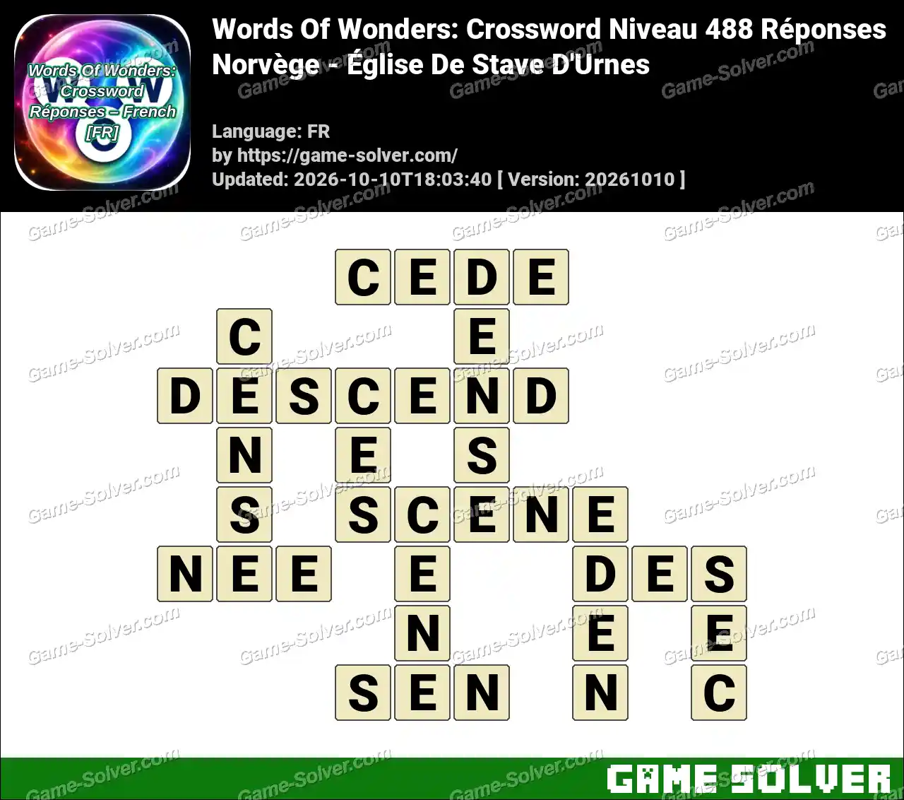 Words Of Wonders: Crossword Niveau 488 Réponses – Norvège – Église De Stave D’Urnes